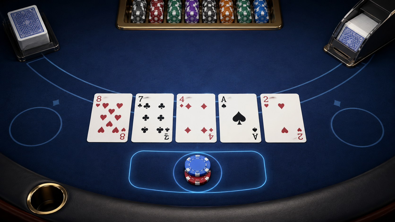 Cartas colocadas en fila dentro de una mano de blackjack online